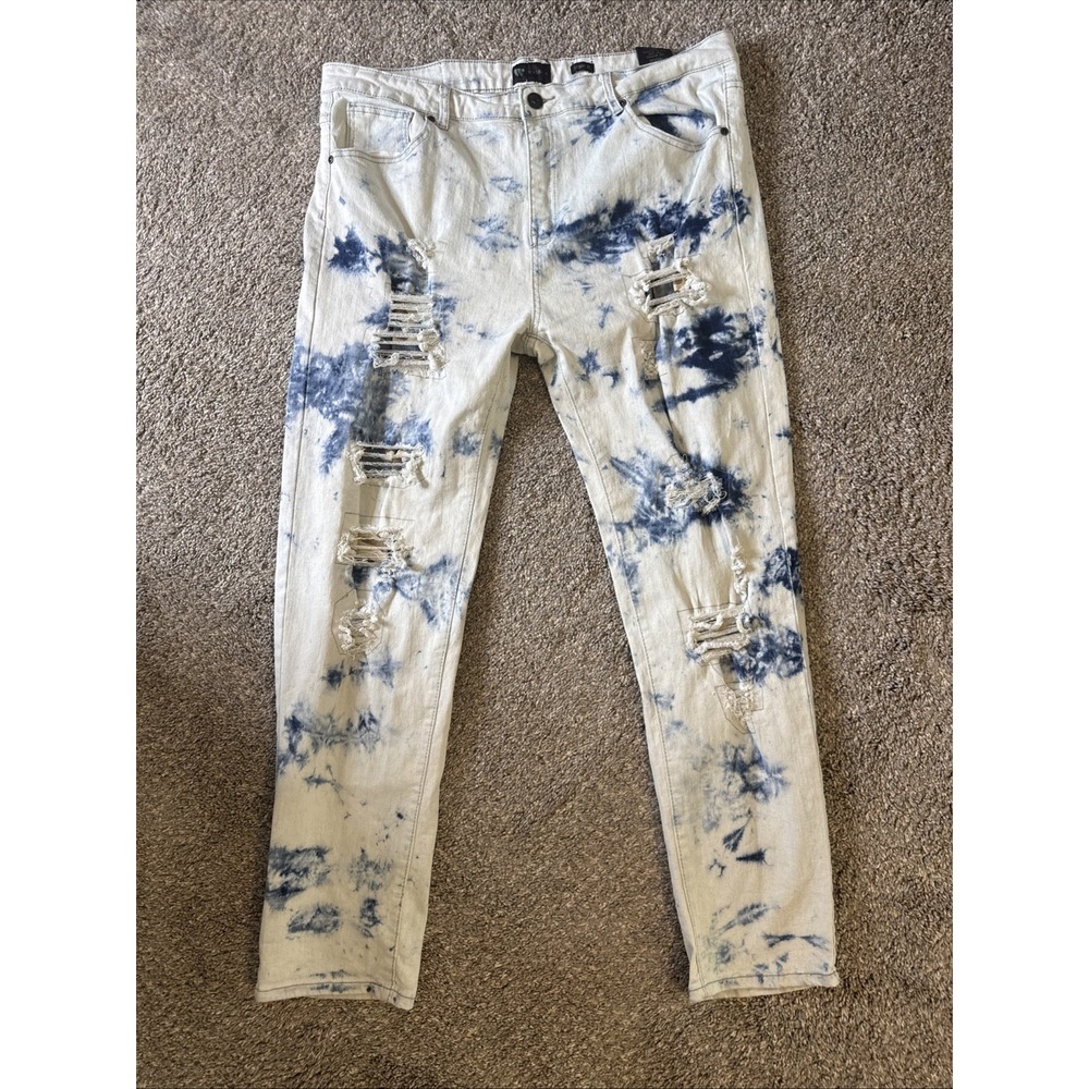 Waimea Men's Denim Jeans Skinny Fit Distressed Light Wash Size 40x32